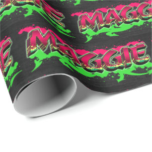 Papier Cadeau Maggie prénom nom Graffiti rouge vert