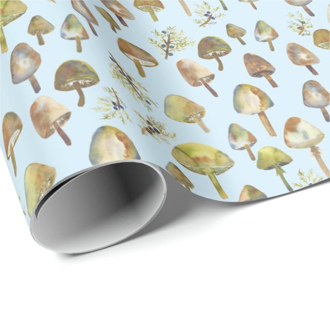 Papier Cadeau Magic Champignons Aquarelle Forêt Motif Cadeau (Coin rond)