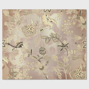 Papier Cadeau Magic Garden Lions Floral Rose Gold Oriental
