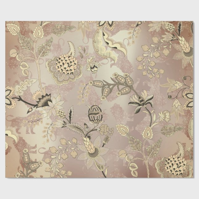 Papier Cadeau Magic Garden Lions Floral Rose Gold Oriental (Plat)