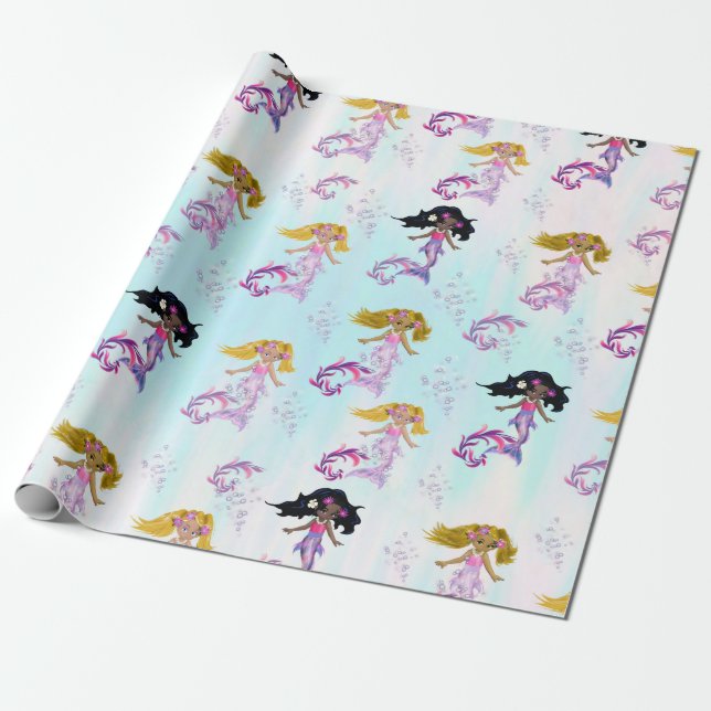 Papier Cadeau Magique Rainbow Baby Mermaids (Déroulé)