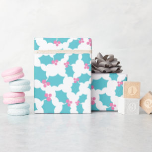 Papier Cadeau Magique Turquoise & Mistletoe Rose Blanc sans cout