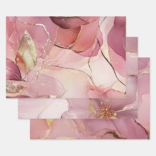 Papier Cadeau Magnifique Fête de Mariage Rose Poudré Feuille d'O