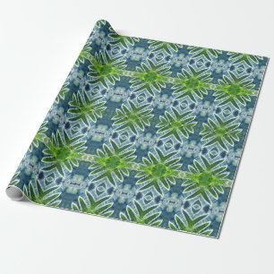 Papier Cadeau Magnifique, mandala de fougère verte et bleue