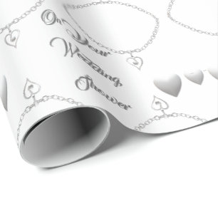 Papier Cadeau Magnifique Mariage de coeur argenté