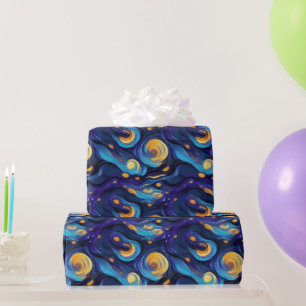 Papier Cadeau Magnifique nuit étoilée bleue peinte à l'aquarelle