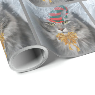 Papier Cadeau Magnifique secourt Cat cadeau de Noël enveloppé
