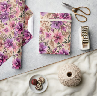 Papier Cadeau Magnifiques Azalées Violettes et Mauves