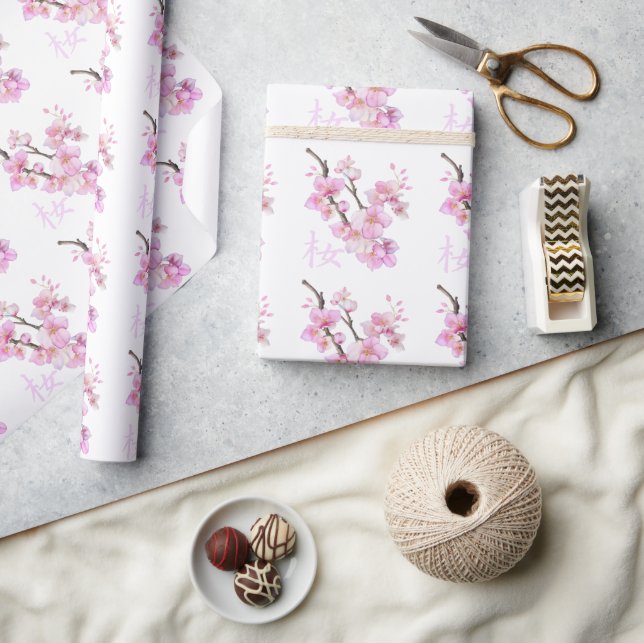 Papier Cadeau Magnifiques fleurs de cerisier Sakura à l'aquarell (Artisanat)