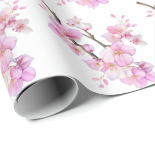 Papier Cadeau Magnifiques fleurs de cerisier Sakura rose en aqua