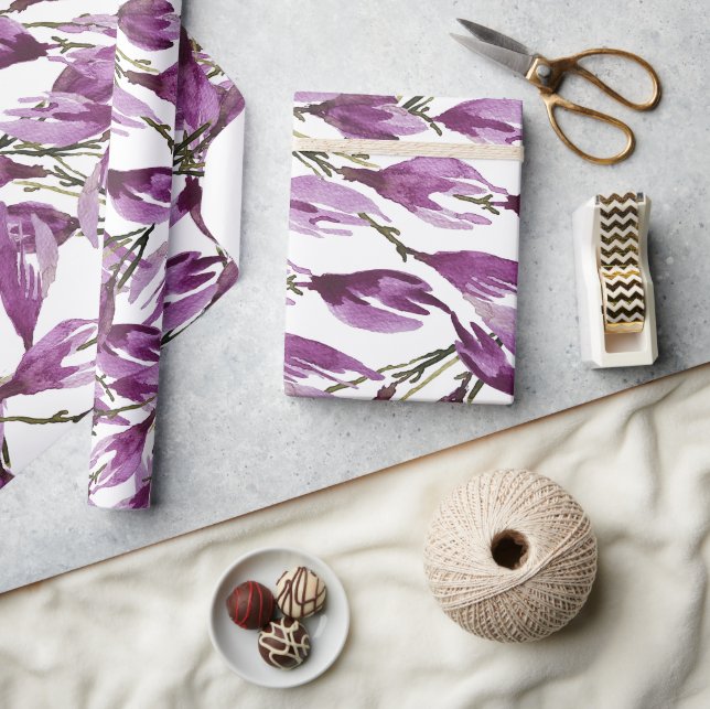 Papier Cadeau Magnolia Art Violet Violet Aquarelle (Artisanat)