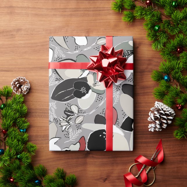 Papier Cadeau Magnolia d'hiver gris noir (Cadeau de vacances)