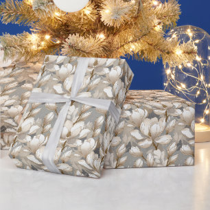 Papier Cadeau Magnolias Élégants dans des Courbes Neutres Douces