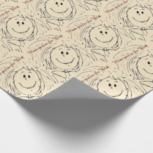 Papier Cadeau Main Animée Tirée Femme Visage Mère Anniversaire