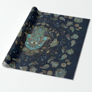 Papier Cadeau Main de Hamsa - Main de Fatima Blue Gemstones