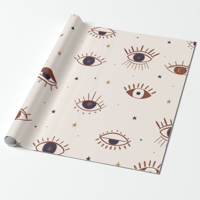 Papier Cadeau Main Tirée Yeux Mystique Motif sans Seamless. Evil (Déroulé)
