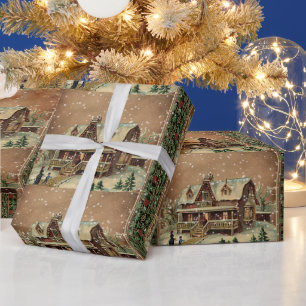 Papier Cadeau Maison de Noël victorienne en hiver Illustration