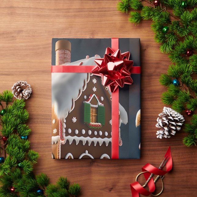 Papier Cadeau Maison de pain d'épices (Cadeau de vacances)