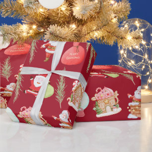 Papier Cadeau Maison de pain d'épices Red Père Noël