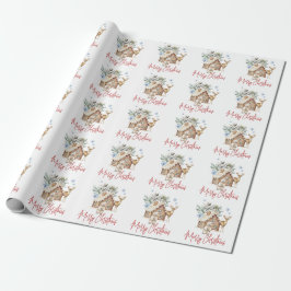 Papier Cadeau Maison en pain d'épice d'aquarelle, ours polaire e