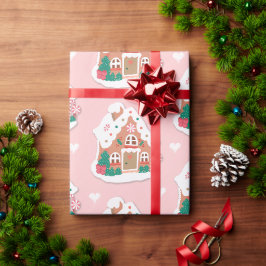 Papier Cadeau Maison en pain d'épice rose mignonne