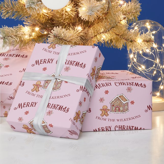 Papier Cadeau Maison en pain d'épice rose Noël (Vacances)