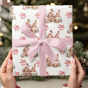 Papier Cadeau Maison en pain d'épices coloré Joyeux anniversaire