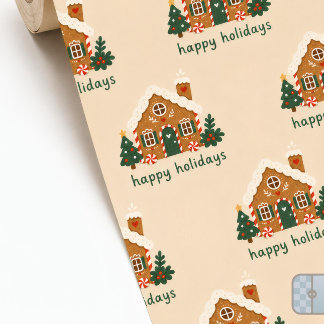 Papier Cadeau Maison en pain d'épices fantaisiste Joyeuses Fêtes