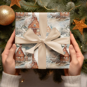 Papier Cadeau Maison en pain d'épices Noël neigeux