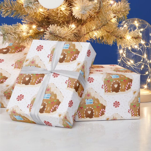 Papier Cadeau Maison en pain d'épices rose Noël (Vacances)