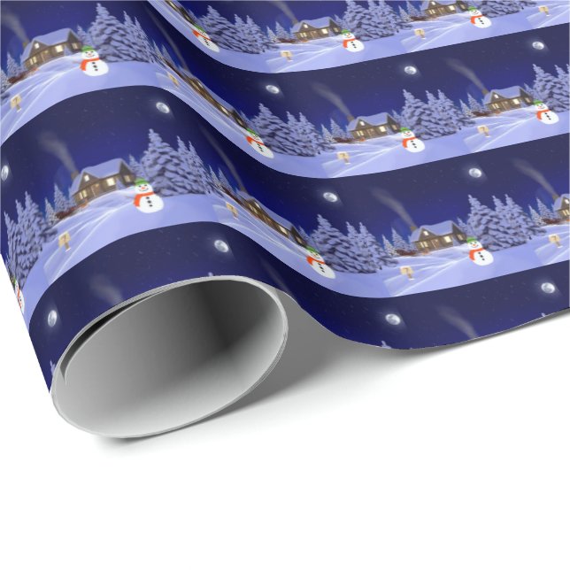 Papier Cadeau Maison en papier d'enveloppement d'hiver (Coin rond)