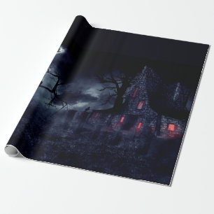Papier Cadeau Maison hantée dans le brouillard et les corbeaux