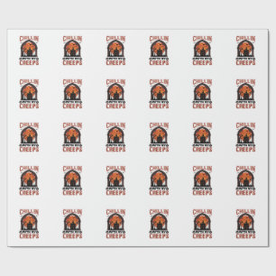 Papier Cadeau Maison hantée Halloween Chillin Creeps Lune Orange