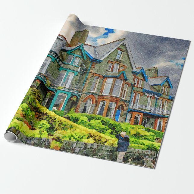 Papier Cadeau Maison victorienne à Keswick peinte en aquarelle (Déroulé)