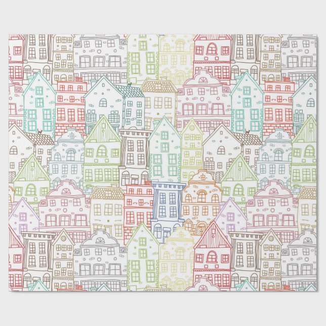 Papier Cadeau Maisons colorées motif d'art (Plat)