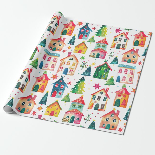 Papier Cadeau Maisons de Noël (Déroulé)