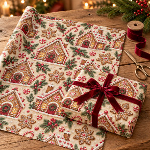 Papier Cadeau Maisons en pain d'épices et Noël à la menthe poivr