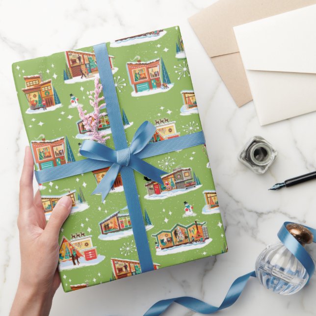 Papier Cadeau Maisons modernes du milieu du siècle Noel Avocado  (Cadeaux)