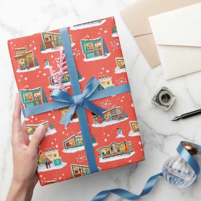Papier Cadeau Maisons modernes du milieu du siècle Noël Orange 4 (Cadeaux)