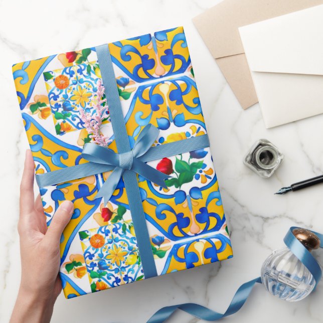 Papier Cadeau Majolica, citron, carreaux siciliens, (Cadeaux)