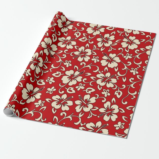 Papier Cadeau Malia Hibiscus Hawaii Pareau Imprimer (Déroulé)