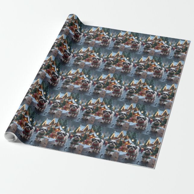 Papier Cadeau Malti Tzu Dogs Christmas Snow Holiday (Déroulé)