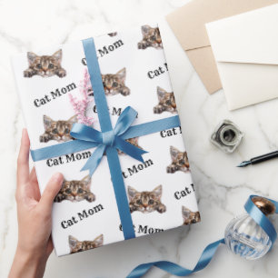 Papier Cadeau Maman chat qui regarde LaPerm motif répétitif