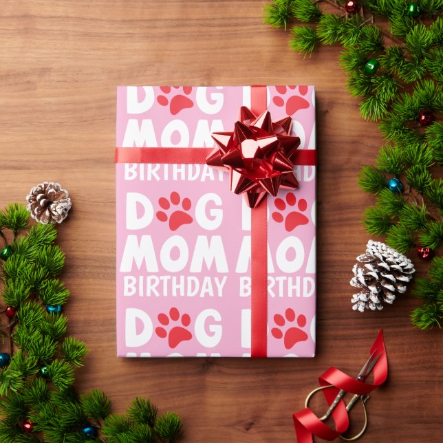 Papier Cadeau maman chien d'anniversaire rose (Cadeau de vacances)