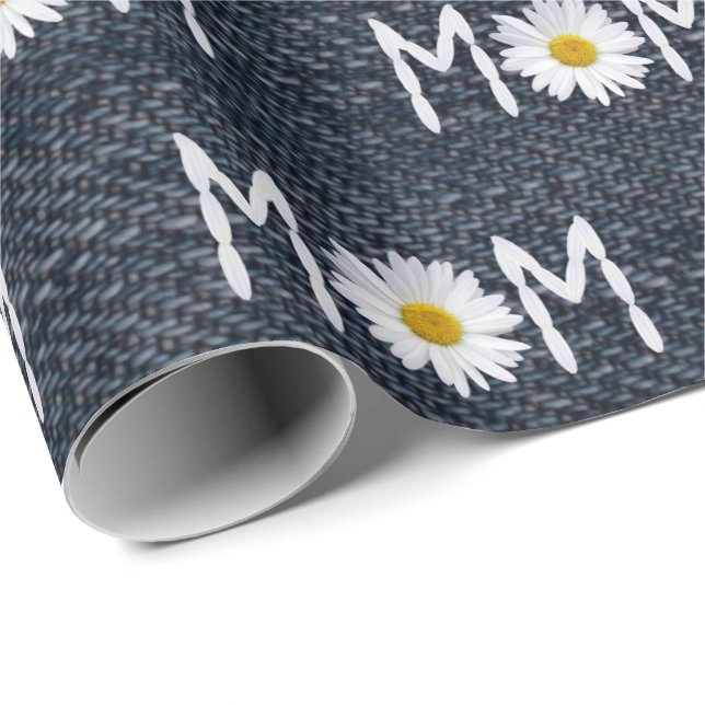 Papier Cadeau Maman Daisy Sur Blue Denim (Coin rond)