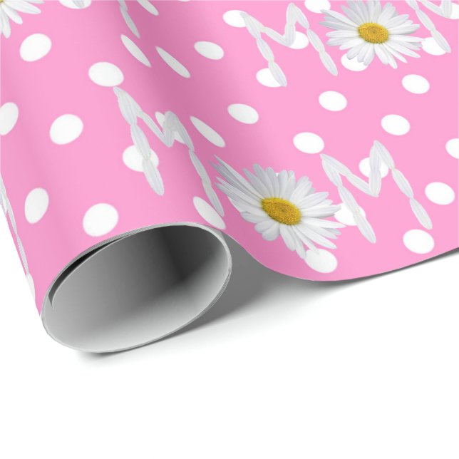 Papier Cadeau Maman Daisy Sur Papier Pois Enveloppé (Coin rond)