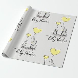 Papier Cadeau Maman éléphante & Baby shower gris jaune
