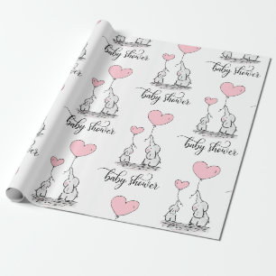 Papier Cadeau Maman éléphante & Baby shower rose gris blanc fill
