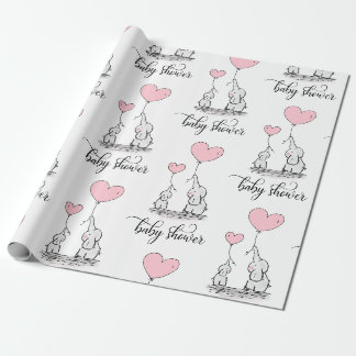 Papier Cadeau Maman éléphante & Baby shower rose gris blanc fill