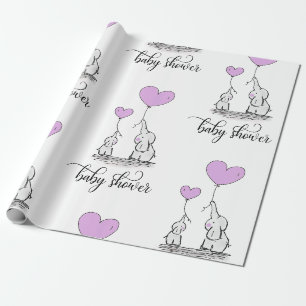 Papier Cadeau Mamie Eléphante & Lavande Baby shower Violet